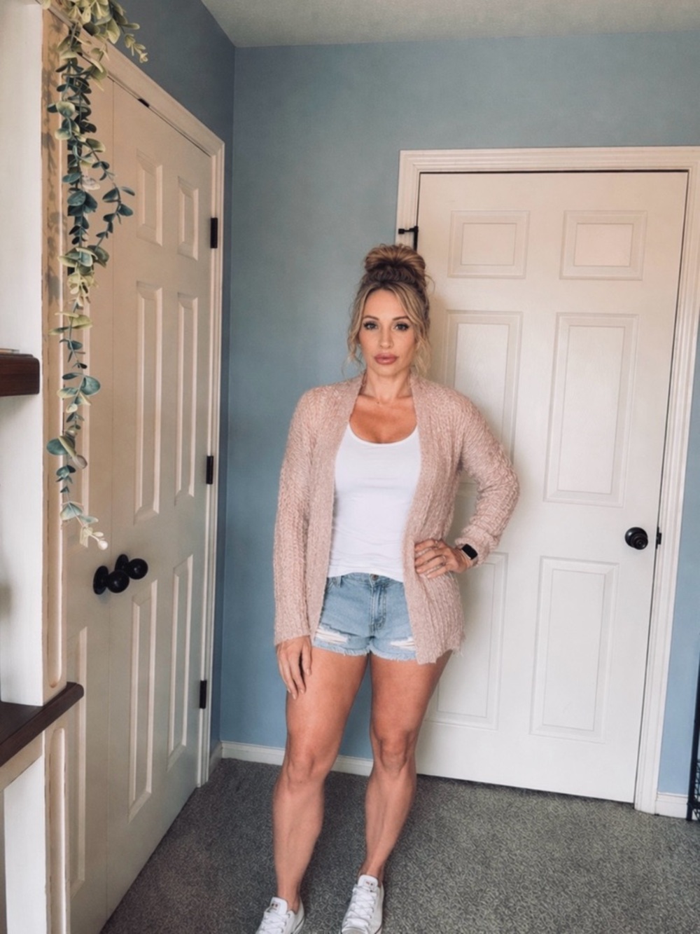 Maurices Mauve/Light Pink Open-Front Knit Cardigan